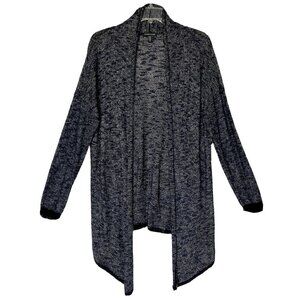 Eileen Fisher Navy Ivory Marled Linen blend Knit Open Duster Cardigan